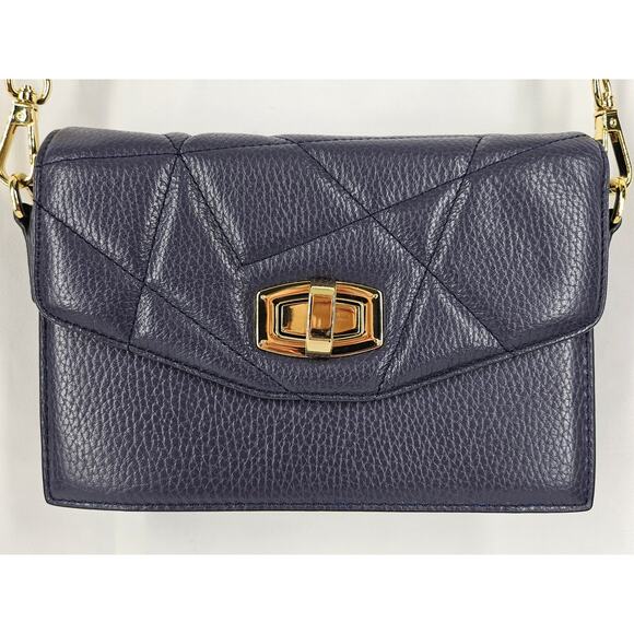 LE SAUNDA BLACK QUILTED VEGAN LEATHER CROSSBODY BAG W/ CONVERTABLE FLAPS 8" x 6" - Picture 7 of 14